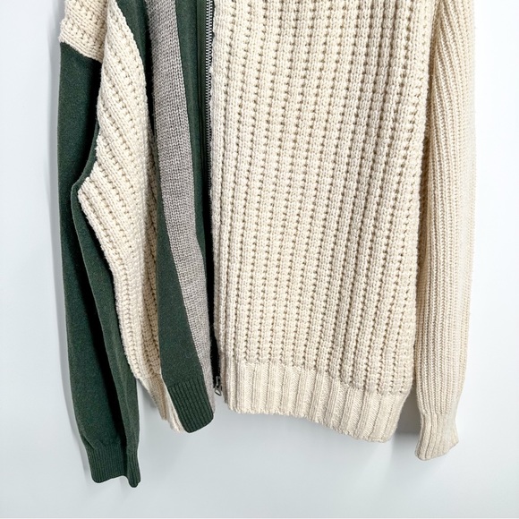 NEW Sacai 100% Wool Stripe Cable knit Oversized Zipper Sweater Cream Green - Picture 3 of 6